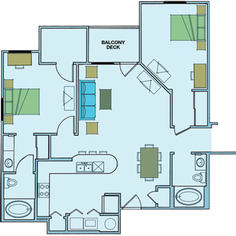 Floor plan for 2 beds, 2 baths, 1133 sqft